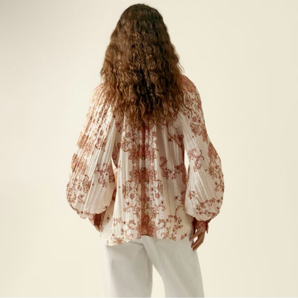 H&M CRINKLED PINK AND PAISLEY BLOUSE - Picture 4 of 7
